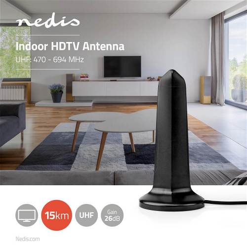 Nedis ANIR1505BK700 HDTV-Antenne voor Binnen | Versterkt | 0 - 15 km | UHF | LTE700 | Zwart