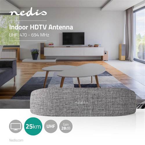 Nedis ANIR2511GY700 HDTV-Antenne voor Binnen | 0 - 25 km | Versterking 28 dB | UHF | Grijs