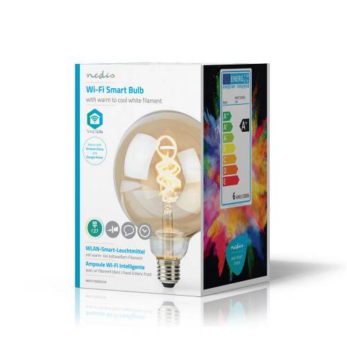 Nedis WIFILT10GDG125 Wi-Fi Warm tot Koel Wit LED Filamentlamp| Gedraaid | E27 | G125 | 5,5 W | 350 lm