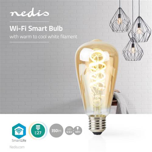 Nedis WIFILT10GDST64 Wi-Fi Warm tot Koel Wit LED Filamentlamp| Gedraaid | E27 | ST64 | 5,5 W | 350 lm