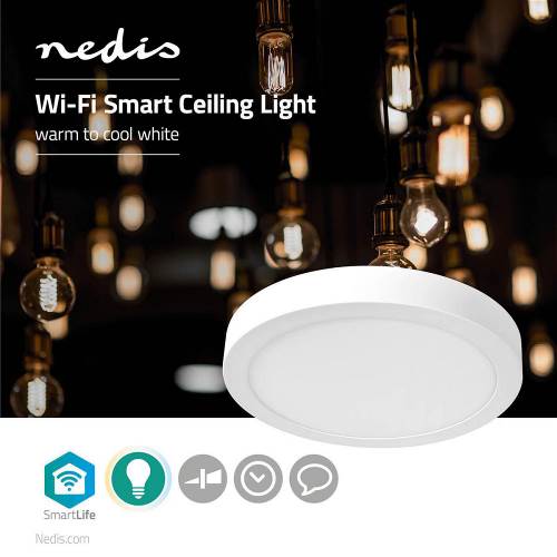 Nedis WIFILAW20WT Wi-Fi Smart Plafondlamp | Rond | ø 30 cm | Warm tot Koel Wit | 1200 lm | 18 W | Slank Design | Alum...