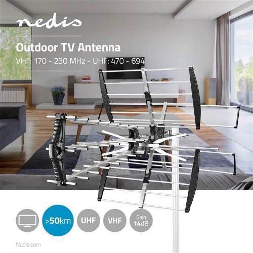 Nedis ANOR7280ME TV-Antenne voor Buiten | Max. 14 dB Versterking | VHF: 170 - 230 MHz | UHF: 470 - 694 MHz | 28 Compo...