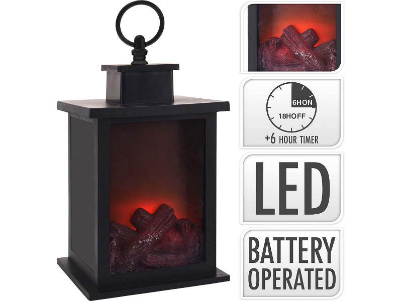 S.I.A ADA100060 LANTERN FIREPLACE | LED | 24 CM | TIMER | BATTERY OPERATED