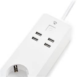 Nedis WIFIP311FWT Wi-Fi Smart Stekkerdoos | 3x Schuko Type F | 4x USB | 16 A