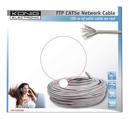 König CMP-FTP5R100S FTP CAT 5e solide netwerkkabel op 100 m rol