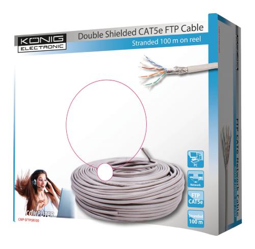 König CMP-SFTP5R100 SFTP CAT 5e kabel op rol 100 m grijs