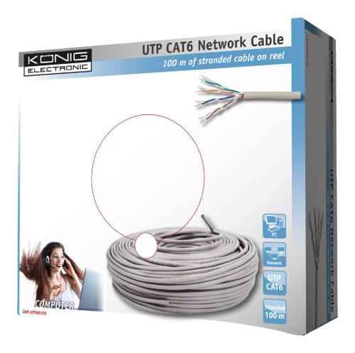 König CMP-UTP6R100 UTP CAT 6 flexibele netwerk kabel op 100 m rol
