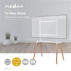 Nedis TVSM7250WT TV-vloerstandaard | 60 - 75 inch | maximaal 40 kg | Scandinavisch ontwerp | Wit / Beuk