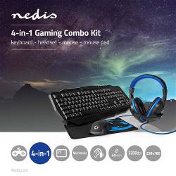 Nedis GCK41100BKIT Gaming Combo Kit | 4-in-1 | Toetsenbord, Koptelefoon, Muis en Muismat | Zwart/Blauw | QWERTY | Ita...
