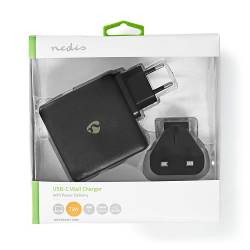 Nedis WCPD65W110BK Thuislader | 1,5 A / 2 A / 3,0 A / 3,25 A | Outputs: 2 | Poorttype: 2x USB-C™ | 15 / 18 / 27 / 36 ...