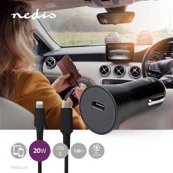 Nedis CCPDL20W111BK Autolader | 1,67 A / 2,22 A / 3,0 A | Outputs: 1 | Poorttype: USB-C™ | Lightning 8-Pins (Los) Kab...