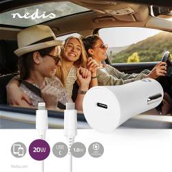 Nedis CCPDL20W111WT Autolader | 1,67 A / 2,22 A / 3,0 A | Outputs: 1 | Poorttype: USB-C™ | Lightning 8-Pins (Los) Kab...