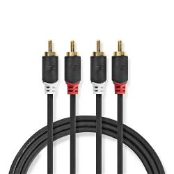 Nedis CABW24200AT05 Stereo-Audiokabel | 2x RCA Male | 2x RCA Male | Verguld | 0.5 m | Rond | Antraciet | Doos