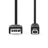 Nedis CCGB60100BK10 USB-Kabel | USB 2.0 | USB-A Male | USB-B Male | 480 Mbps | Vernikkeld | 2.0 m | Rond | PVC | Zwar...