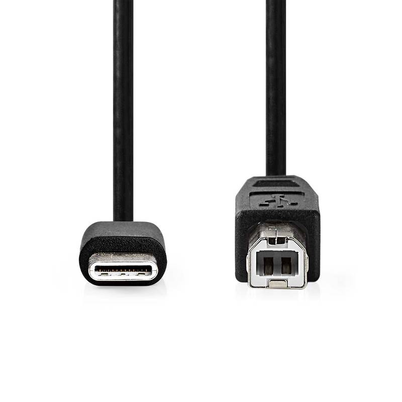 Nedis CCGB60650BK20 USB-Kabel | USB 2.0 | USB-C™ Male | USB-B Male | 480 Mbps | Vernikkeld | 2.0 m | Rond | PVC | Zwa...