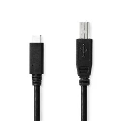 Nedis CCGB60650BK20 USB-Kabel | USB 2.0 | USB-C™ Male | USB-B Male | 480 Mbps | Vernikkeld | 2.0 m | Rond | PVC | Zwa...