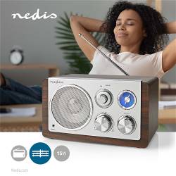 Nedis RDFM5110BN FM-Radio | Tafelmodel | FM | Netvoeding | Analoog | 15 W | Bruin / Zilver