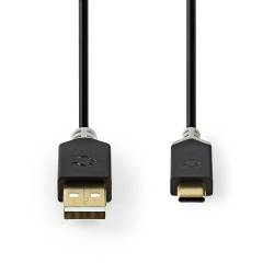Nedis CCBW60601AT20 USB-Kabel | USB 2.0 | USB-A Male | USB-C™ Male | 480 Mbps | Verguld | 2.00 m | Rond | PVC | Antra...