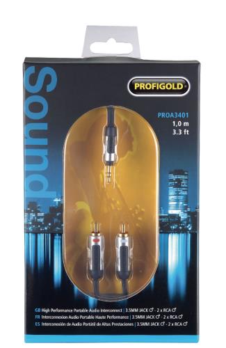 Profigold PROA3401 Stereo audiokabel 3,5 mm male - 2x RCA male 1m zwart