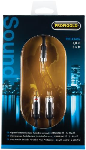 Profigold PROA3402 Stereo audiokabel 3,5 mm male - 2x RCA male 2,00 m zwart