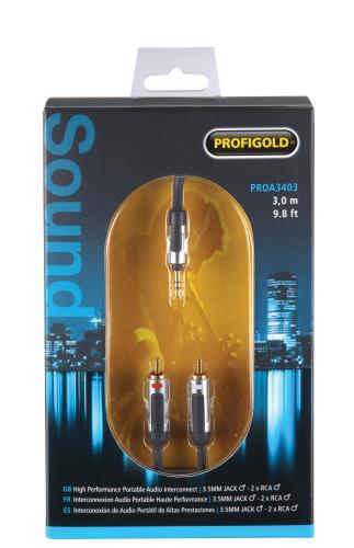 Profigold PROA3403 Stereo audiokabel 3,5 mm male - 2x RCA male 3,00 m zwart