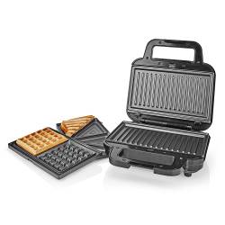 Nedis KAMG110FBK Multi grill | Grill / Sandwich / Waffle | 700 W | 22 x 12.5 cm | Automatische temperatuurregeling | ...