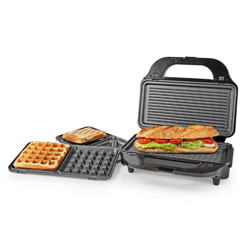 Nedis KAMG120FBK Multi grill | Grill / Sandwich / Waffle | 900 W | 28 x 15 cm | Automatische temperatuurregeling | Ku...