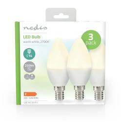 Nedis LBE14C351P3 LED-Lamp E14 | Kaars | 2.8 W | 250 lm | 2700 K | Warm Wit | Frosted | 3 Stuks