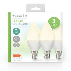 Nedis LBE14C352P3 LED-Lamp E14 | Kaars | 4.9 W | 470 lm | 2700 K | Warm Wit | Frosted | 3 Stuks