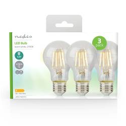 Nedis LBFE27A601P3 LED-Filamentlamp E27 | A60 | 4 W | 470 lm | 2700 K | Warm Wit | Aantal lampen in verpakking: 3 Stuks