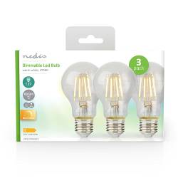 Nedis LBFE27A602P3 LED-Filamentlamp E27 | A60 | 7 W | 806 lm | 2700 K | Warm Wit | Aantal lampen in verpakking: 3 Stuks