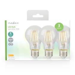 Nedis LBFE27A603P3 LED-Filamentlamp E27 | A60 | 8 W | 1055 lm | 2700 K | Warm Wit | Aantal lampen in verpakking: 3 Stuks