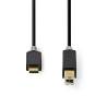 Nedis CCBW60651AT20 USB-Kabel | USB 2.0 | USB-C™ Male | USB-B Male | 480 Mbps | Verguld | 2.00 m | Rond | PVC | Antra...