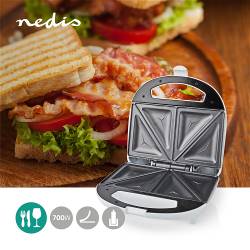 Nedis KASM110FWT Sandwich maker | 700 W | 20.5 x 12 cm | Automatische temperatuurregeling | ABS