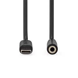 Nedis CCGB65960BK10 USB-C™ Adapter | USB 2.0 | USB-C™ Male | 3,5 mm Female | 1.00 m | Rond | Vernikkeld | PVC | Zwart...
