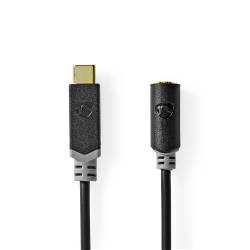 Nedis CCBW65960AT10 USB-C™ Adapter | USB 2.0 | USB-C™ Male | 3,5 mm Female | 1.00 m | Rond | Verguld | PVC | Zwart | ...