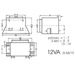 Alphabet components Transformator laag profiel 12va 2 x 6v / 2 x 1.000a (1)