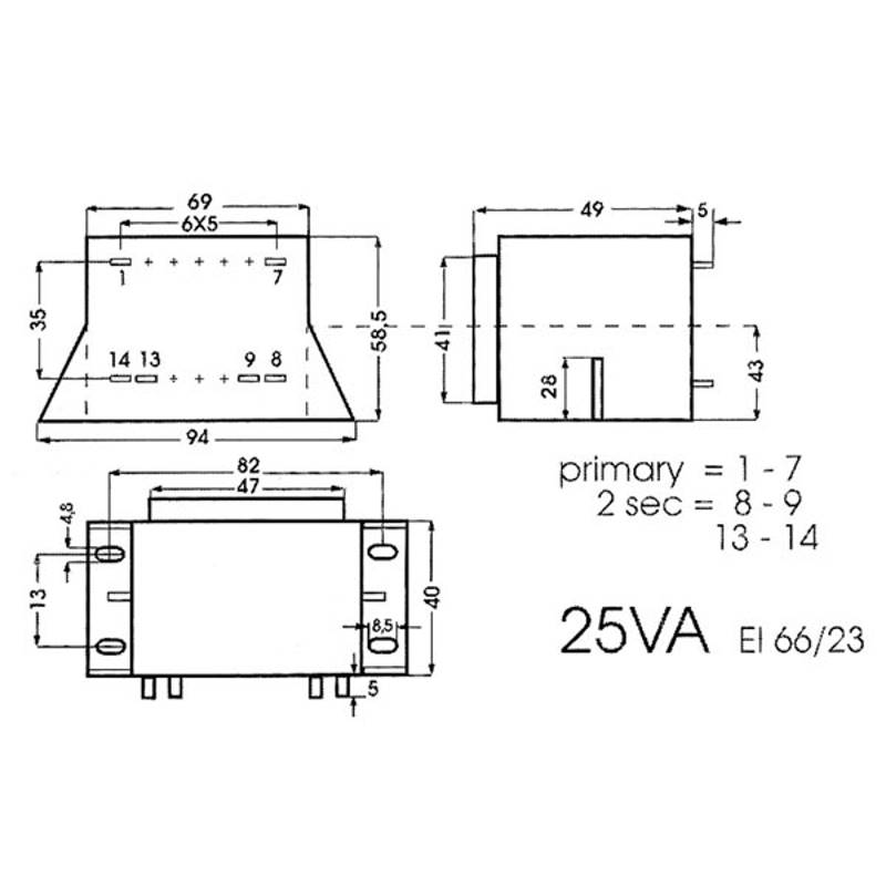 Alphabet components Transformator laag profiel 25va 2 x 6v / 2 x 2.083a (1)