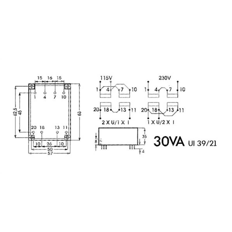 Alphabet components Transformator laag profiel 30va 2 x 18v 2 x 0.833a (1)