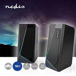 Nedis GSPR31020BK Gaming Speaker | Speaker-kanalen: 2.0 | USB Gevoed | 3,5 mm Male | 18 W | LED | Volumebediening