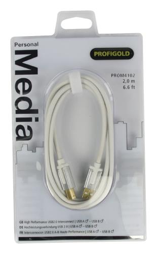 Profigold PROM4102 USB 2.0-kabel A male - B male 2,00 m wit