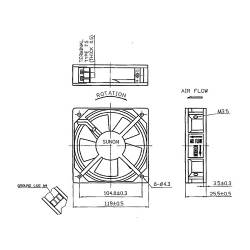 Sunon ventilator 230vac glijlager 120x120x25mm detail