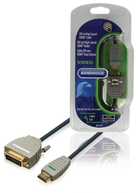 Bandridge BVL1102 DVI naar Hoge Snelheids HDMI Kabel 2.0 m