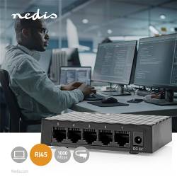 Nedis NSWH5P110BK Netwerk-Switch | Bekabelde snelheid: Gigabit | Aantal ethernetpoorten: 5