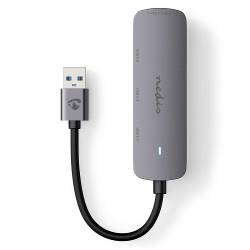 Nedis CCGB61210GY01 USB-Hub | USB-A Male | 4x USB A Female | 4-Poorts poort(en) | USB 2.0 / USB 3.2 Gen 1 | USB Gevoed