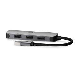 Nedis CCGB61210GY01 USB-Hub | USB-A Male | 4x USB A Female | 4-Poorts poort(en) | USB 2.0 / USB 3.2 Gen 1 | USB Gevoed