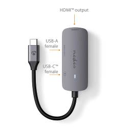 Nedis CCGB64230GY01 USB Multi-Port Adapter | USB 3.2 Gen 1 | USB-C™ Male | HDMI™ Output / USB-A Female / USB-C™ Femal...