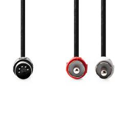 Nedis CAGL20200BK10 DIN-Audiokabel | DIN 5-Pins Male | 2x RCA Male | Vernikkeld | 1.00 m | Rond | PVC | Zwart | Label