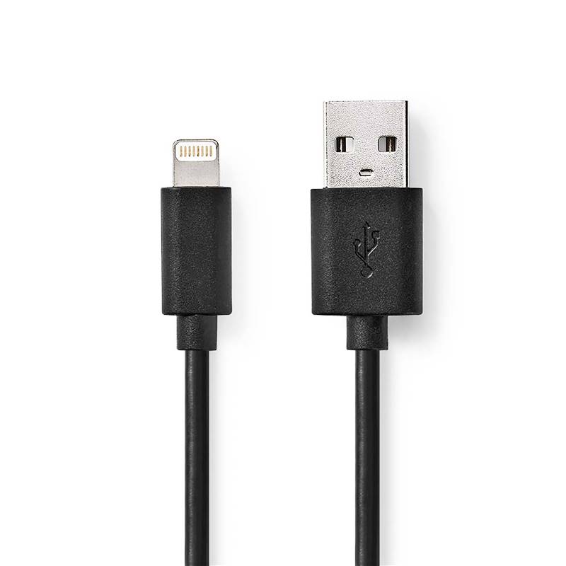Nedis CCGL39300BK20 Lightning Kabel | USB 2.0 | Apple Lightning 8-Pins | USB-A Male | 480 Mbps | Vernikkeld | 2.00 m ...