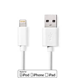 Nedis CCGL39300WT10 Lightning Kabel | USB 2.0 | Apple Lightning 8-Pins | USB-A Male | 480 Mbps | Vernikkeld | 1.00 m ...